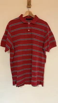 NAUTICA ボーダー 半袖ポロシャツ XL レッド