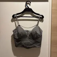 グレー ストライプ クロップドトップ