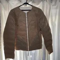 ジップアップダウンジャケット リバーシブル　茶&ベージュ アイボリー