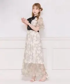 Apresjour 配色ボウタイレースワンピース