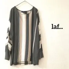 laf... クルーネックカットソー　ストライプ柄　グレーベージュホワイト　1S
