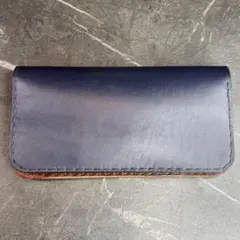 ハンドメイド　レザー長財布 ネイビー　革財布
