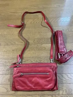 美品　ESTINE 赤 2wayショルダー　ウエストレザーバッグ　本革　レッドのサムネイル