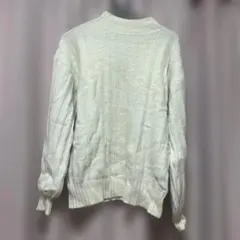 アイボリー リブ編み ハイネック ニット