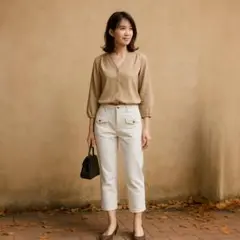 UNIQLO ジーンズ クロップド丈 ライト デニム Lサイズ オフホワイト