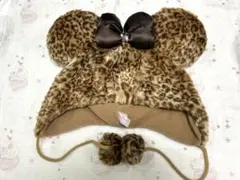 ディズニー ヒョウ柄　茶色　ファンキャップ　ミニー