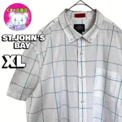 usa古着 セントジョンズベイ 半袖ボタンシャツ XL チェック ホワイト