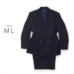 礼服 冠婚葬祭 ダブル セットアップ 濃紺【M-L】ウール100 高級 上品