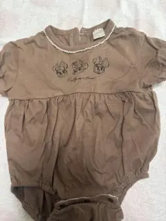 フタフタ　ミッキー刺繍 ブラウンロンパース 70cm