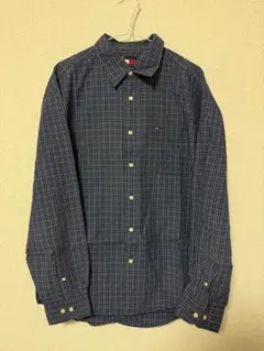 Tommy Hilfiger チェックシャツ 長袖 ネイビー系 ワンポイントロゴ