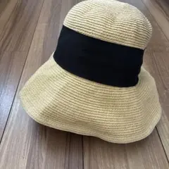 【シップス/SHIPS】ゴールド ストロー バケットハット 黒リボン 麦わら帽子
