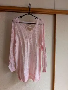 ピンク レース編み ニット 長袖　Мsize