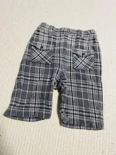グレー系チェック 半ズボン フロントポケット付き80サイズ　記名あり
