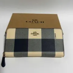 コーチ 長財布 F25966 チェック ネイビー