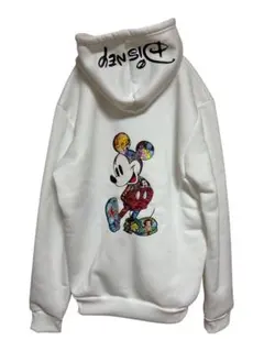【希少/デザイン◎】ディズニー ミッキーマウス パーカー ホワイト Mサイズ