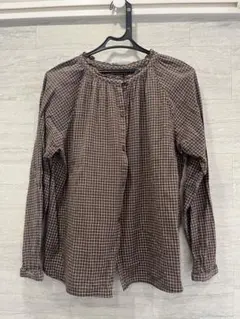 ブラウン チェック柄 長袖シャツ