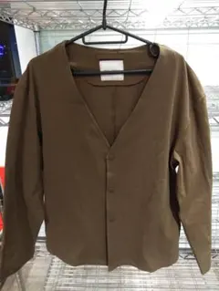 IKKALOUNGEイッカラウンジ★ノーカラージャケットカーディガンMカーキ色