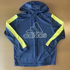 adidas フルジップパーカー 160cm ネイビー/イエロー