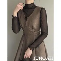 JUNOAH ヘリンボーンサイドベルトタイトジャンパースカート