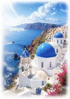 サントリーニ風景画 A4サイズ