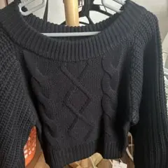 黒 ケーブル編み ニットセーター Fサイズ