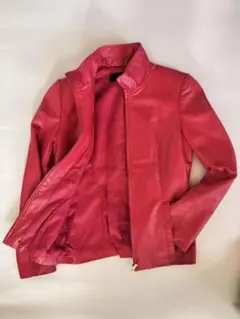 レザージャケット　シングルライダースジャケット　本革　牛革　レッド