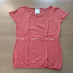 CHANEL香奈兒珊瑚粉色短袖針織衫T恤上衣LOGO 38M