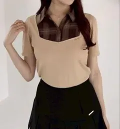 【NICE CLAUP】チェックレイヤードトップス