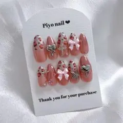 ネイルチップ レオパード リボン ピンク ミラー 韓国風