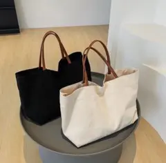 人気✨ビッグキャンバス トートバッグ ブラック 黒 大容量 マザーズバッグのサムネイル