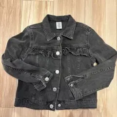 H&M フリル付きダークグレー デニムジャケット 120cm 6-7Y
