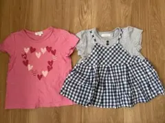 ピンクTシャツとチェック柄トップスセット 100cm110cm
