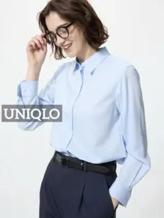 k0941 UNIQLO レーヨンブラウス/ストライプ ブルーのサムネイル