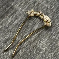 花とパールのゴールドかんざし