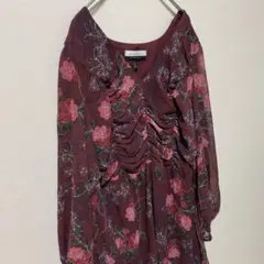 美品ビッグサイズ【4L】花柄ワンピース　カシュクールティアード透け感シフォン