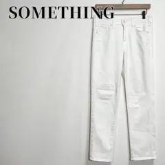 サムシング　ストレートデニムパンツ　SS388　綿混　ホワイト　サイズ28×30のサムネイル