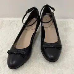 新品　アオキ　レミュー　LESMUES 黒　2way リボン　パンプス　24.5