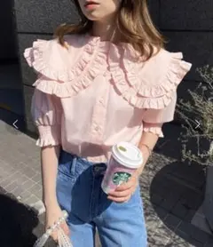 NICE CLAUP 推しウケ圧勝 ビックカラーブラウス【ピンク】