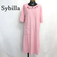 MY1809■Sybilla■シビラ パイル生地 ワンピース 刺繍花柄 L
