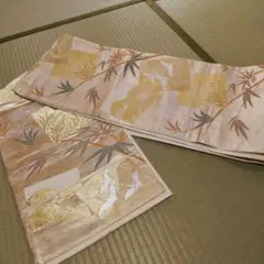 再値下げ、袋帯 金糸刺繍 竹 鶴おめで帯です。 留め袖訪問着色無地などに映えます