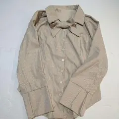 リボン付きスキッパーシャツ　ストライプ　M相当