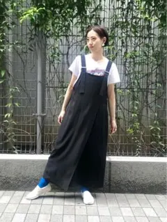 Ray BEAMS サイドプリーツサロペットワンピース　 ジャンスカ　ブラック