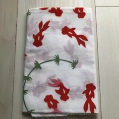 手ぬぐい 赤い魚と植物模様