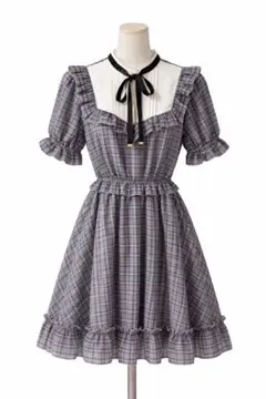 シークレットハニー　グレー系チェック 半袖ミニワンピース