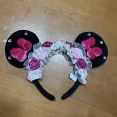 ディズニー ミニー カチューシャ バラ リボン ピンク
