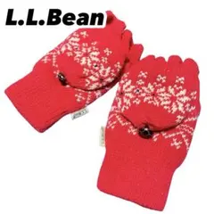 L.L.Bean 赤ニット手袋 雪柄 フリップミトン手袋