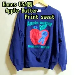 ヘインズ　トレーナー　プリント　スウェット　古着　トレーナー　ネイビー　USA製