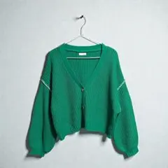 【☆極美品☆】 Helm グリーン カーディガン Lサイズ レディース 白ライン