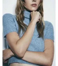 美品✨ZARA リブ編み ハイネック 半袖セーター