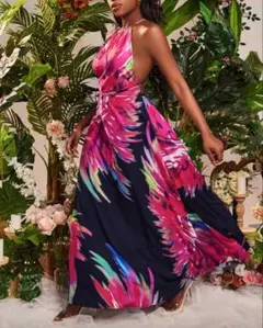 キャミワンピース ネイビー/ピンク花柄